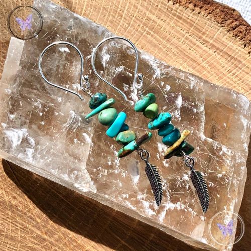 Turquoise Silver Feather Earrings